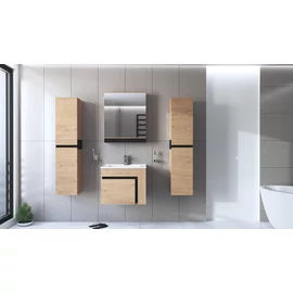 Set Mobilier de Baie HOF102A, Masca Chiuveta + Dulap Oglinda + 2 x Dulap Suspendat,  Pal Melaminat, Stejar Auriu
