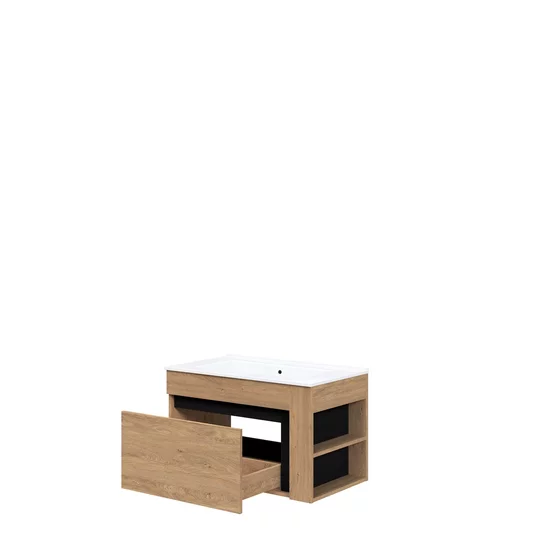 Set Mobilier de Baie HOF102B, Masca Chiuveta + Dulap Oglinda + 2 x Dulap Suspendat,  Pal Melaminat, Stejar Auriu picture - 4