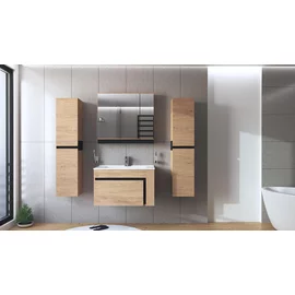 Set Mobilier de Baie HOF102B, Masca Chiuveta + Dulap Oglinda + 2 x Dulap Suspendat,  Pal Melaminat, Stejar Auriu