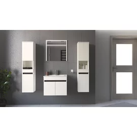 Set Mobilier de Baie HOF103A, Masca Chiuveta +  Oglinda + 2 x Dulap Suspendat,  Pal Melaminat, Alb Mat