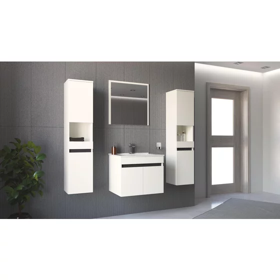 Set Mobilier de Baie HOF103A, Masca Chiuveta +  Oglinda + 2 x Dulap Suspendat,  Pal Melaminat, Alb Mat picture - 5