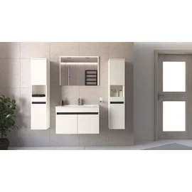 Set Mobilier de Baie HOF103B, Masca Chiuveta +  Oglinda + 2 x Dulap Suspendat,  Pal Melaminat, Alb Mat