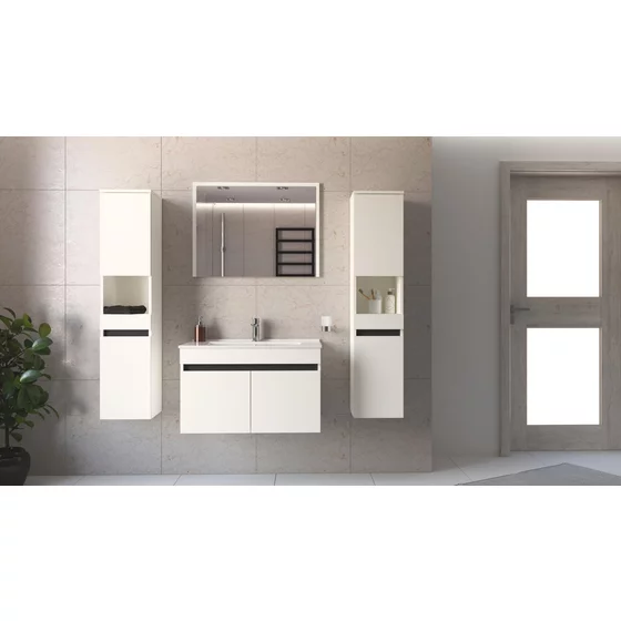 Set Mobilier de Baie HOF103B, Masca Chiuveta +  Oglinda + 2 x Dulap Suspendat,  Pal Melaminat, Alb Mat picture - 1