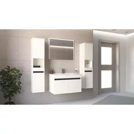 Set Mobilier de Baie HOF103B, Masca Chiuveta +  Oglinda + 2 x Dulap Suspendat,  Pal Melaminat, Alb Mat