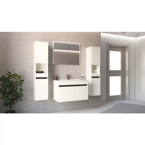 Set Mobilier de Baie HOF103B, Masca Chiuveta +  Oglinda + 2 x Dulap Suspendat,  Pal Melaminat, Alb Mat picture - 2