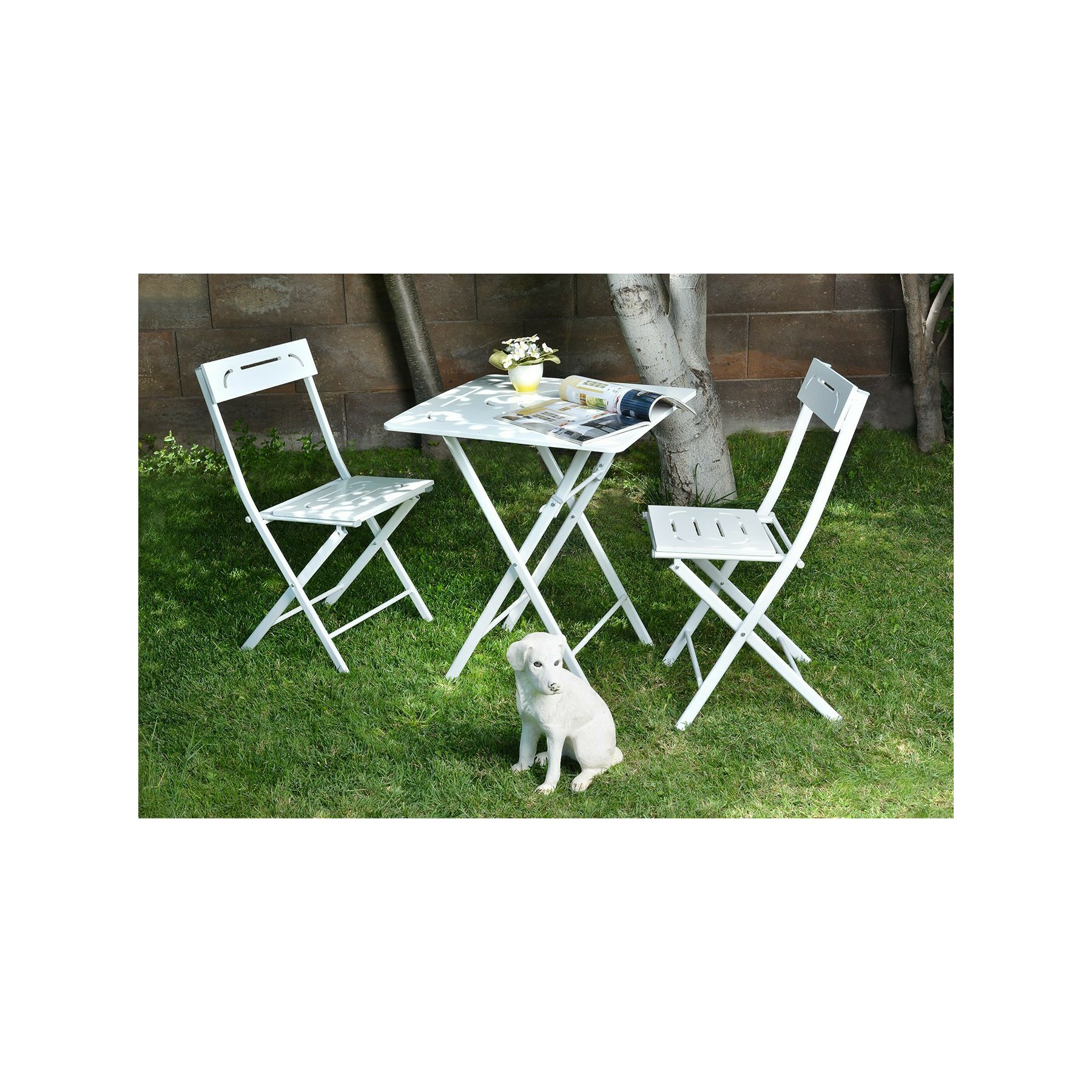 Set mobilier de gradina Bistro Set 2, 40x40x83 cm, MDF - Alb