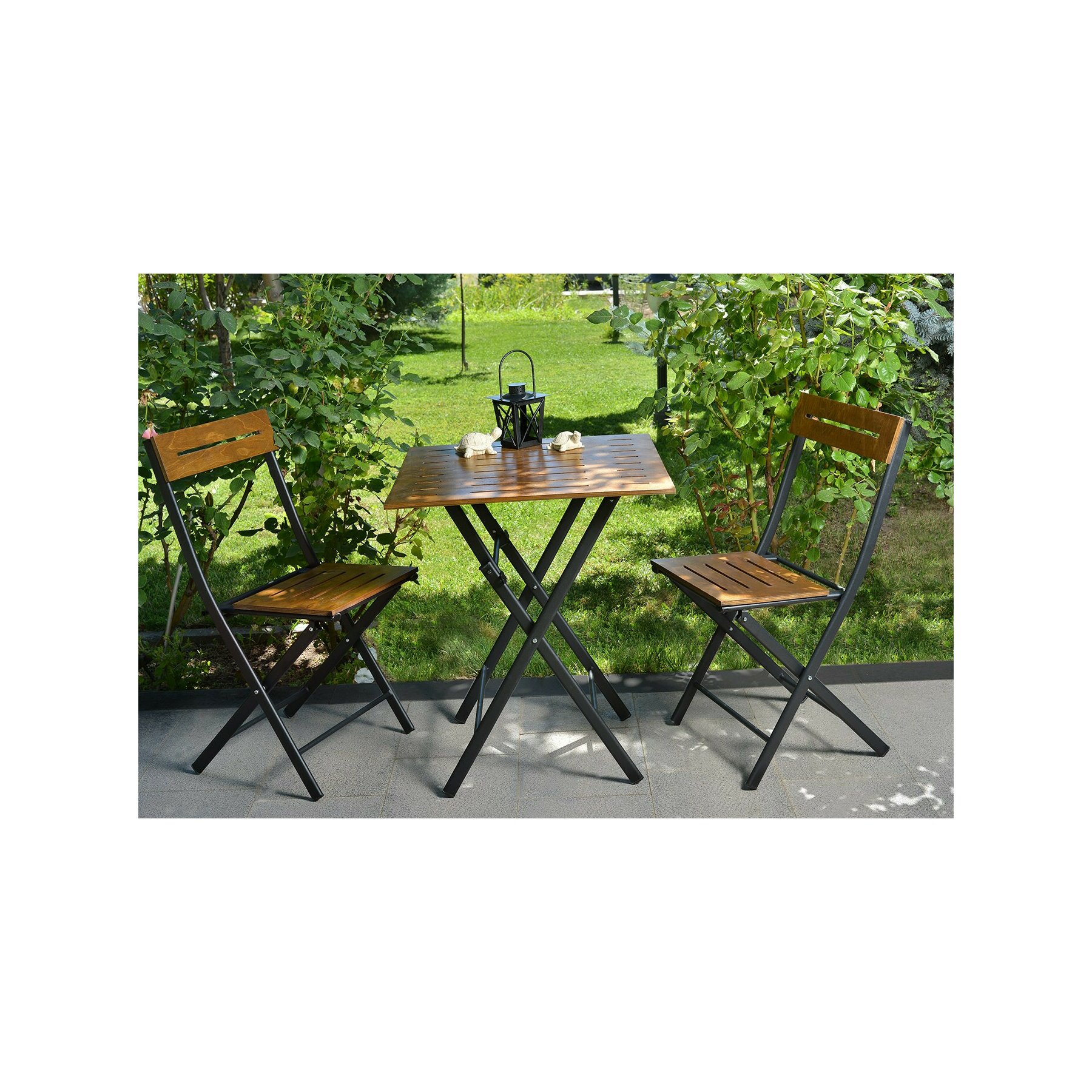 Set mobilier de gradina Bistro Set 4, 40x40x83 Cm, MDF - Nuc/Negru