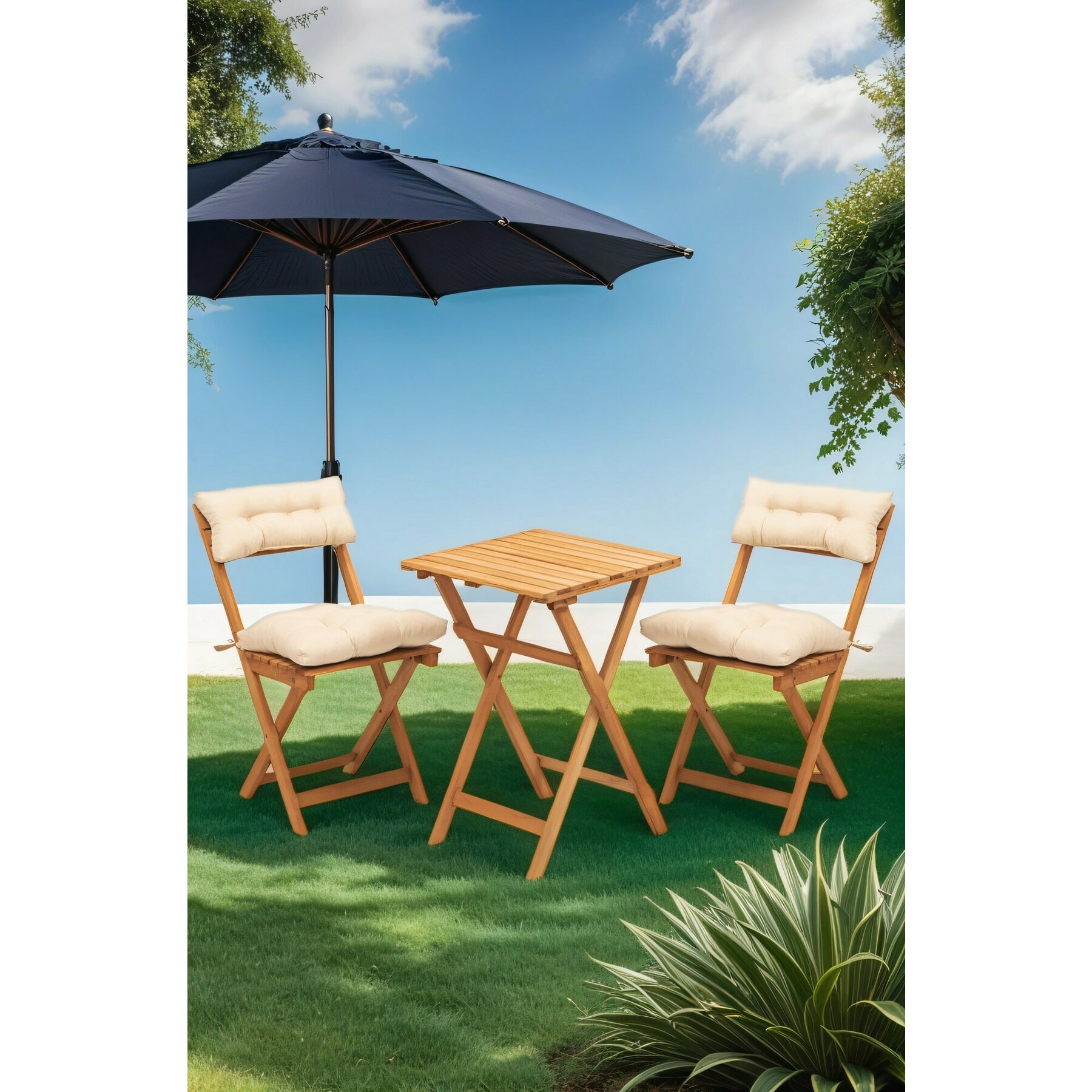 Set mobilier de gradina Boise, 40x30x81 Cm, Lemn de fag/Crem