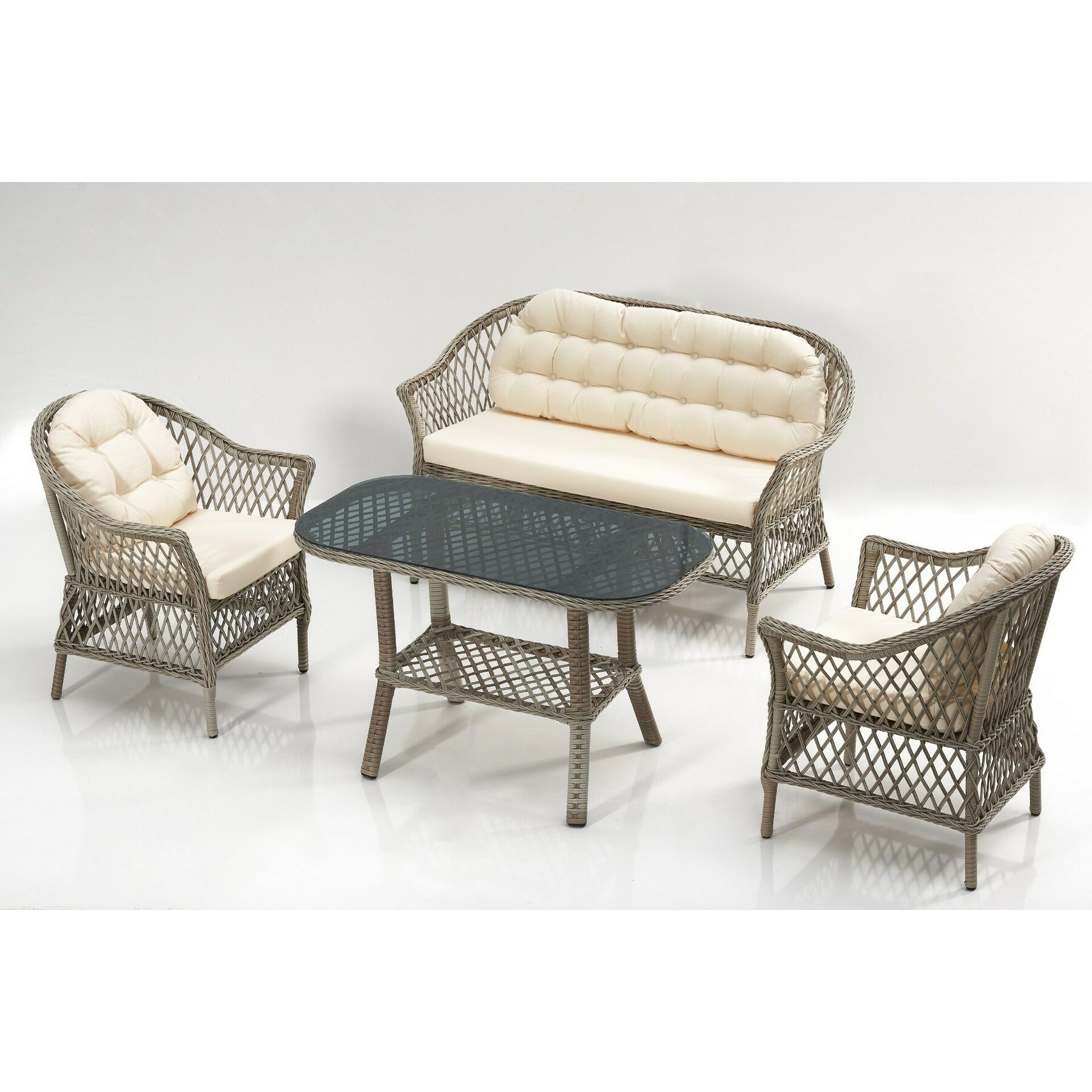 Set mobilier de gradina Dove 1, 110x60x67 cm, Metal, Crem/Beige