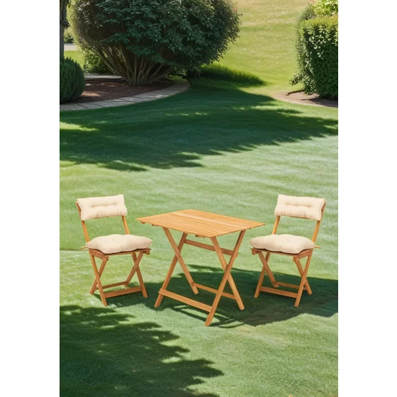 Set mobilier de gradina Irvine, 40x30x81 cm, Lemn de fag/Crem picture - 1