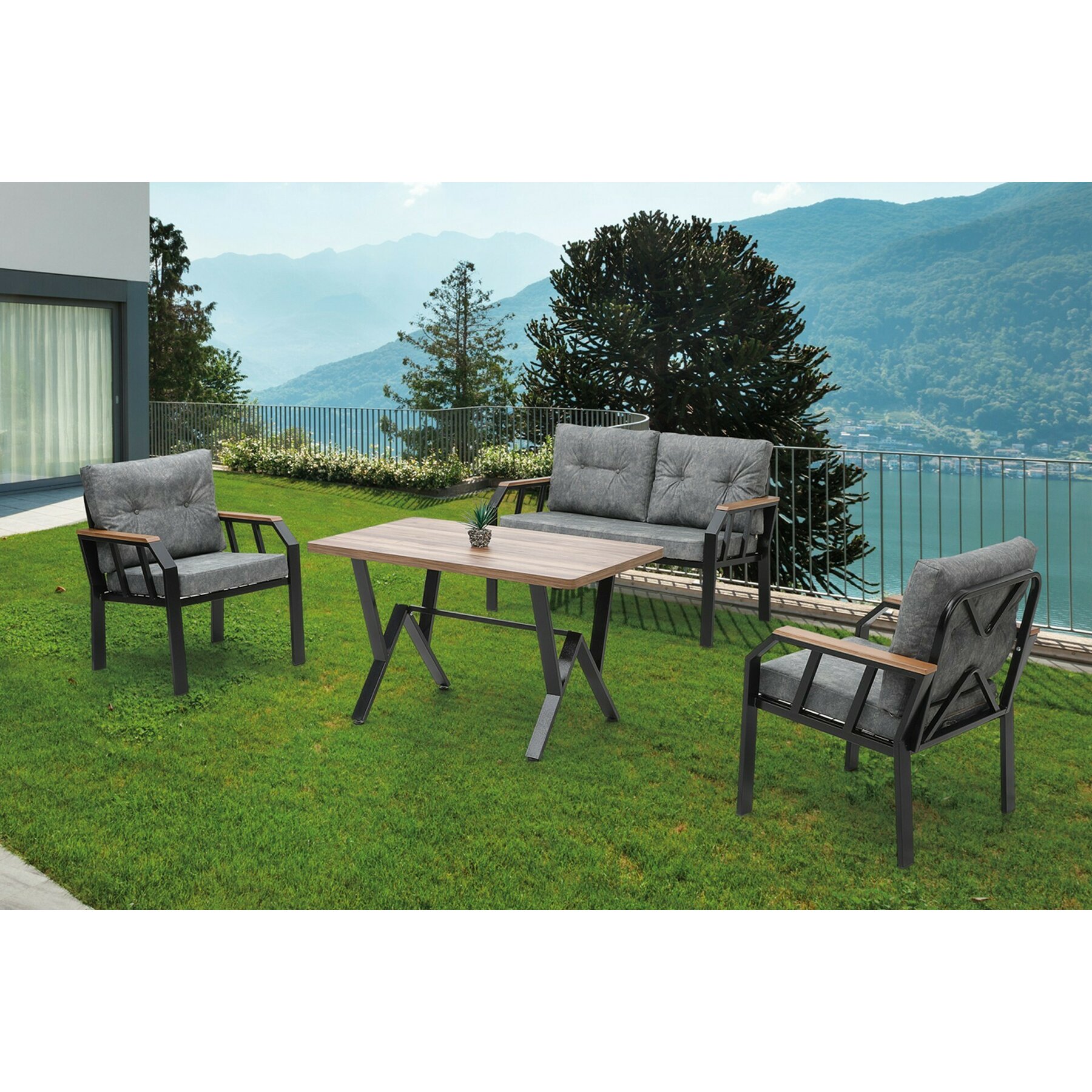 Set mobilier de grădina Laredo, 132x48x65 cm, Metal - Gri