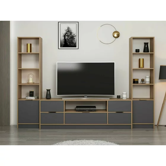 Set Mobilier de living, Elina - 8607,  270x35x180 cm, Pal Melaminat, Antracit/Stejar picture - 1