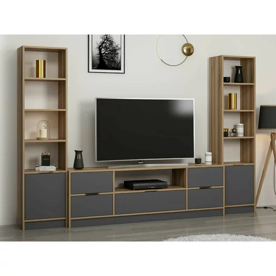 Set Mobilier de living, Elina - 8607,  270x35x180 cm, Pal Melaminat, Antracit/Stejar picture - 3