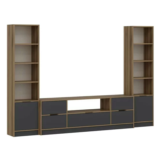 Set Mobilier de living, Elina - 8607,  270x35x180 cm, Pal Melaminat, Antracit/Stejar picture - 5