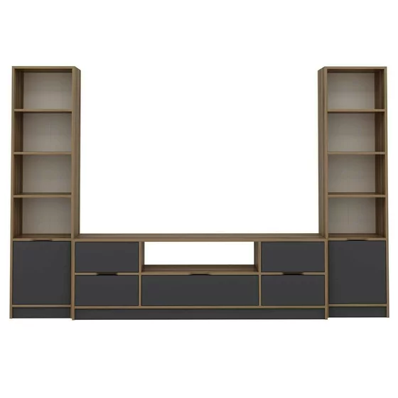 Set Mobilier de living, Elina - 8607,  270x35x180 cm, Pal Melaminat, Antracit/Stejar picture - 6