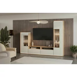 Set Mobilier Living Adore Cu Sistem de Iluminat, 270x41x201 cm, Pal Melaminat, Stejar Oil/Casmir