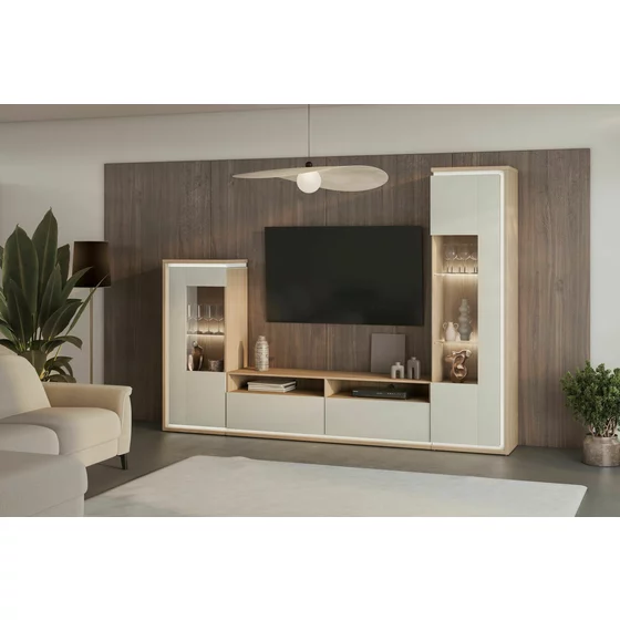 Set Mobilier Living Adore Cu Sistem de Iluminat, 270x41x201 cm, Pal Melaminat, Stejar Oil/Casmir picture - 1