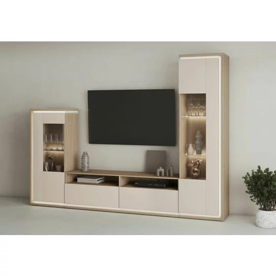 Set Mobilier Living Adore Cu Sistem de Iluminat, 270x41x201 cm, Pal Melaminat, Stejar Oil/Casmir picture - 4