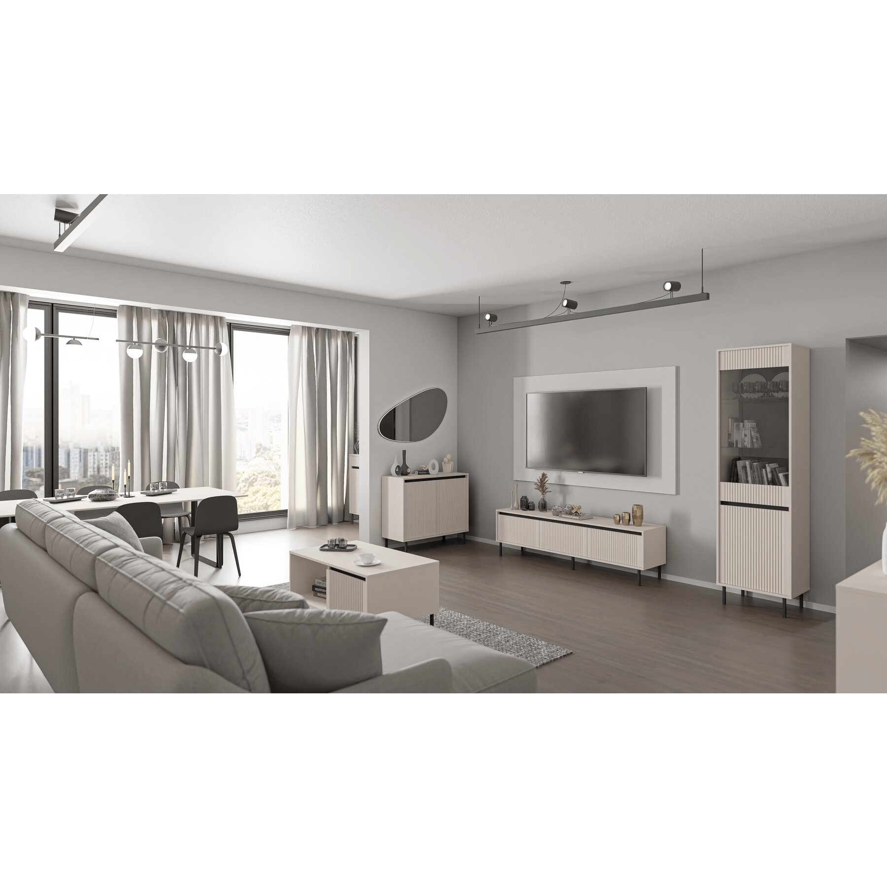 Set Mobilier Living Osaka A, 3 piese, Pal Melaminat/MDF Frezat