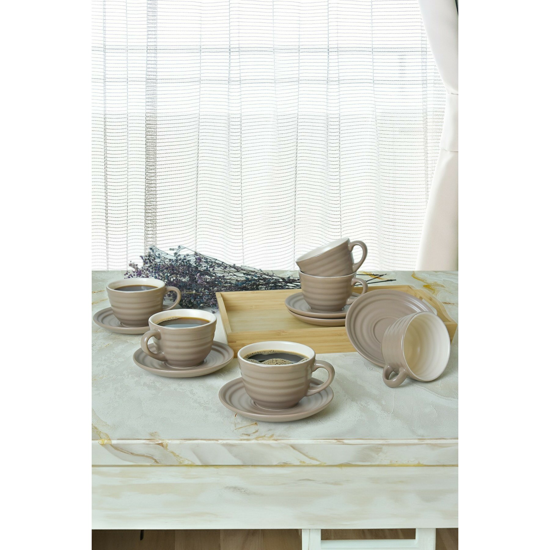 Set Pentru Servire Ceai(12 bucati) Ivory-275KRM2219, Ceramica, Taupe