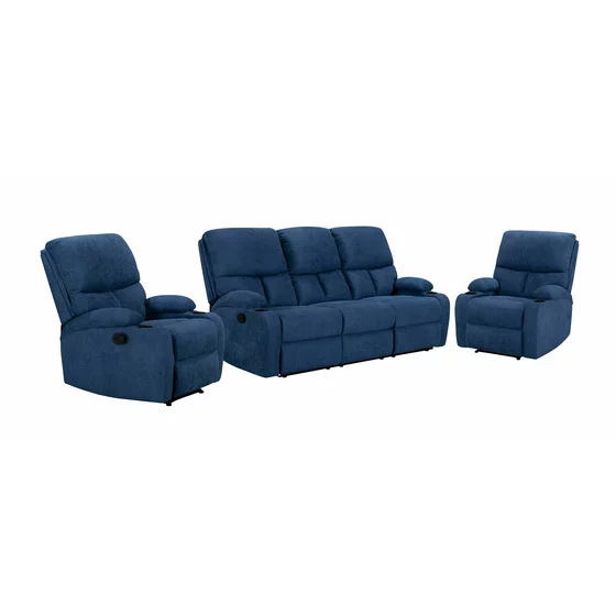 Set Recliner ASTHA 3R+1R+1R, Canapea 3R - 187x94x102, Fotoliu - 138x94x102 cm, Stofa, Albastra picture - 1