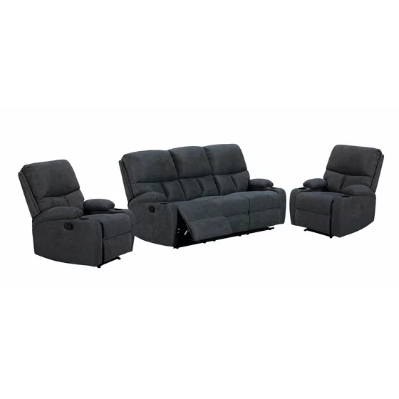 Set Recliner ASTHA 3R+1R+1R, Canapea 3R - 187x94x102, Fotoliu - 138x94x102 cm, Stofa, Gri picture - 1