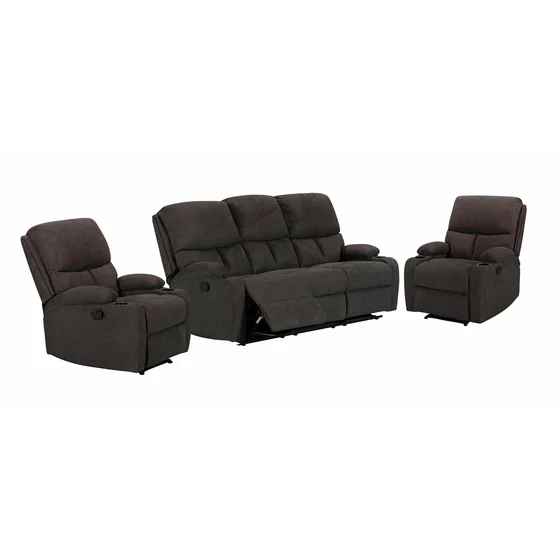 Set Recliner ASTHA 3R+1R+1R, Canapea 3R - 187x94x102, Fotoliu - 138x94x102 cm, Stofa, Maro picture - 1
