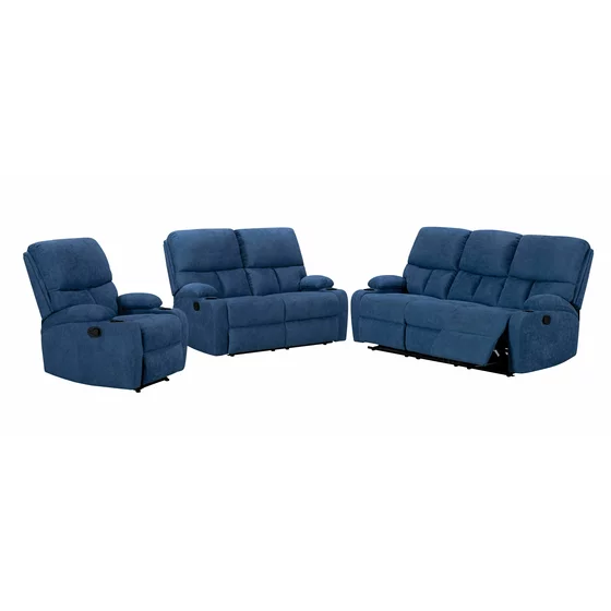 Set Recliner ASTHA 3R+2R+1R, Canapea 3R - 187x94x102, Canapea 2R - 138x94x102 cm, Fotoliu - 138x94x102 cm, Stofa, Albastra picture - 1