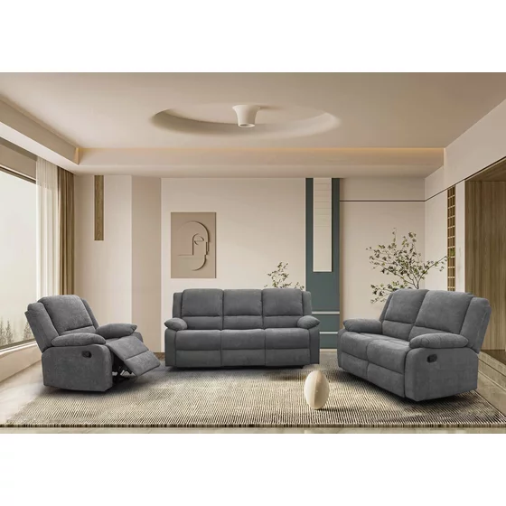 Set Recliner Corey 3L+2L+1L, Canapea 3L - 202x102x94 cm, Canapea 2L - 147x102x94 cm, Fotoliu - 90x102x94 cm, Gri Inchis picture - 1