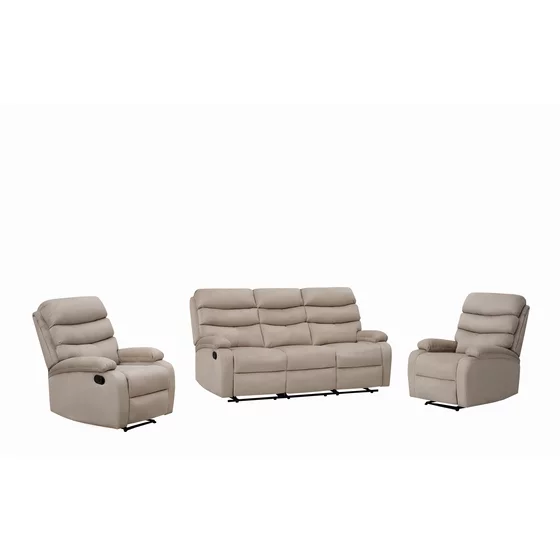 Set Recliner Denton 3L+1R+1R, Canapea 3L - 187x94x103 cm, Fotoliu - 78x94x103 cm, Stofa, Beige picture - 2