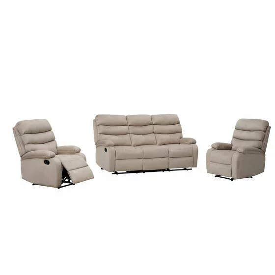 Set Recliner Denton 3L+1R+1R, Canapea 3L - 187x94x103 cm, Fotoliu - 78x94x103 cm, Stofa, Beige picture - 3