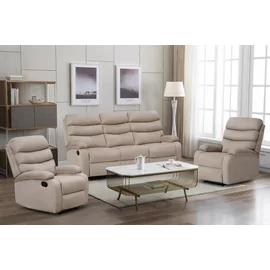 Set Recliner Denton 3L+1R+1R, Canapea 3L - 187x94x103 cm, Fotoliu - 78x94x103 cm, Stofa, Beige