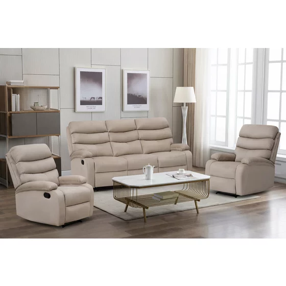 Set Recliner Denton 3L+1R+1R, Canapea 3L - 187x94x103 cm, Fotoliu - 78x94x103 cm, Stofa, Beige picture - 1