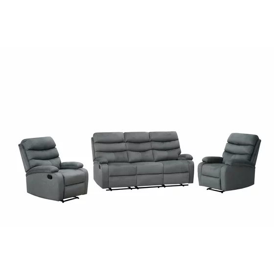 Set Recliner Denton 3L+1R+1R, Canapea 3L - 187x94x103 cm, Fotoliu - 78x94x103 cm, Stofa, Gri picture - 2