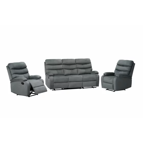 Set Recliner Denton 3L+1R+1R, Canapea 3L - 187x94x103 cm, Fotoliu - 78x94x103 cm, Stofa, Gri picture - 3