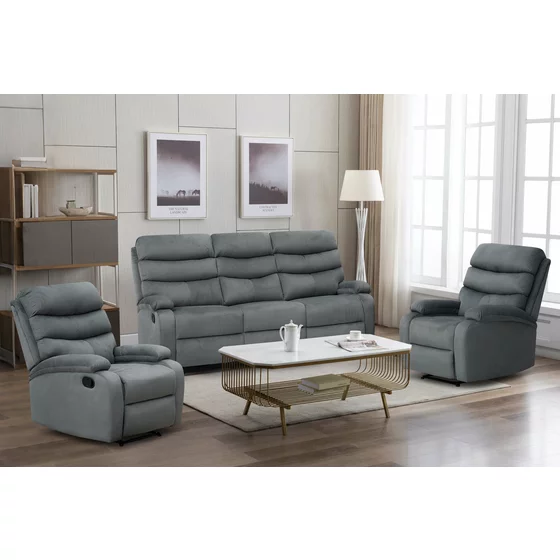 Set Recliner Denton 3L+1R+1R, Canapea 3L - 187x94x103 cm, Fotoliu - 78x94x103 cm, Stofa, Gri picture - 1
