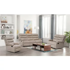 Set Recliner Denton 3L+2R+1R, Canapea 3L - 187x94x103 cm, Canapea 2R - 134x94x103 cm, Fotoliu - 78x94x103 cm, Stofa, Beige