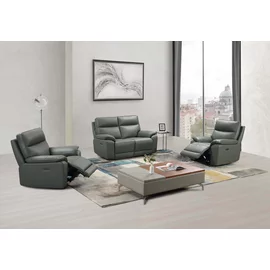 Set Recliner Electric Klause, 2L+1L+1L, Canapea 2L - 151x93x101 cm, Fotoliu 101x93x101 cm, Piele Naturala, Grey-Blue