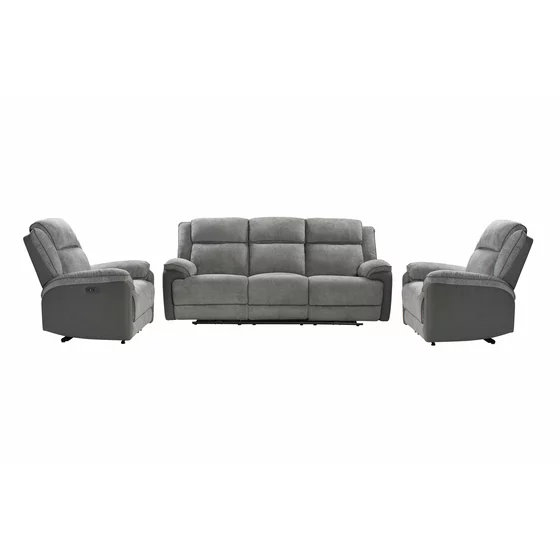 Set Recliner Electric Orso 3RR-1R-1R, Canapea 3RR - 226x94x104 cm,  Fotoliu 1R - 106x96x104 cm, - Stofa/Microfibra - Gri picture - 2