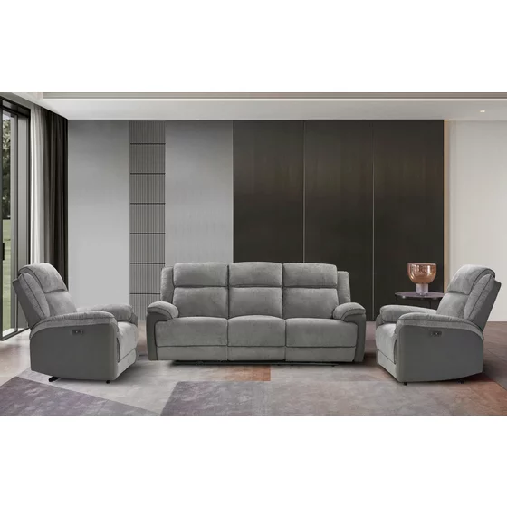 Set Recliner Electric Orso 3RR-1R-1R, Canapea 3RR - 226x94x104 cm,  Fotoliu 1R - 106x96x104 cm, - Stofa/Microfibra - Gri picture - 1