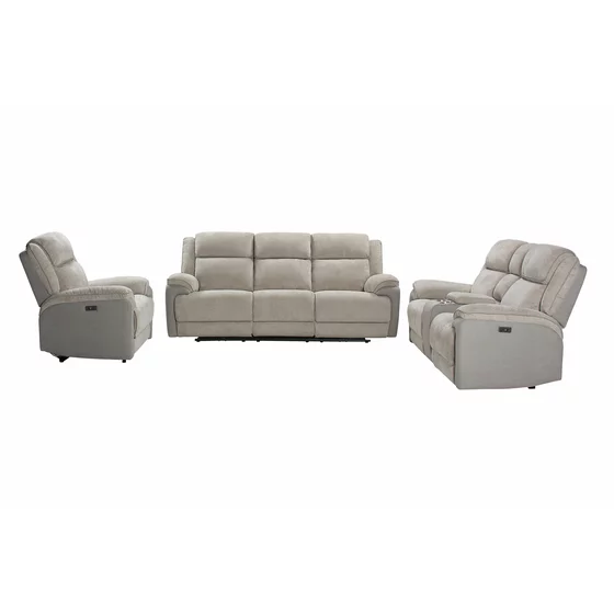 Set Recliner Electric Orso 3RR+2RR+1R, Canapea 3RR - 226x94x104 cm, Canapea 2R - 197x98x104  h cm, Fotoliu 1R - 106x96x104 cm, - Stofa/Microfibra - Beige picture - 2