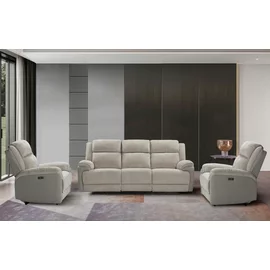 Set Recliner Electric Orso 3RR+2RR+1R, Canapea 3RR - 226x94x104 cm, Canapea 2R - 197x98x104  h cm, Fotoliu 1R - 106x96x104 cm, - Stofa/Microfibra - Beige