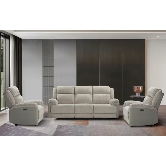 Set Recliner Electric Orso 3RR+2RR+1R, Canapea 3RR - 226x94x104 cm, Canapea 2R - 197x98x104  h cm, Fotoliu 1R - 106x96x104 cm, - Stofa/Microfibra - Beige picture - 1