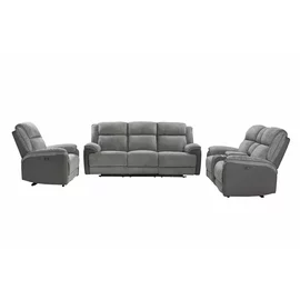 Set Recliner Electric Orso 3RR+2RR+1R, Canapea 3RR - 226x94x104 cm, Canapea 2R - 197x98x104  h cm, Fotoliu 1R - 106x96x104 cm, - Stofa/Microfibra - Gri