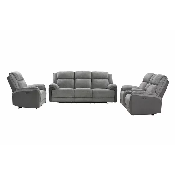 Set Recliner Electric Orso 3RR+2RR+1R, Canapea 3RR - 226x94x104 cm, Canapea 2R - 197x98x104  h cm, Fotoliu 1R - 106x96x104 cm, - Stofa/Microfibra - Gri picture - 2