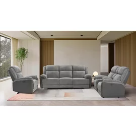 Set Recliner Electric Orso 3RR+2RR+1R, Canapea 3RR - 226x94x104 cm, Canapea 2R - 197x98x104  h cm, Fotoliu 1R - 106x96x104 cm, - Stofa/Microfibra - Gri