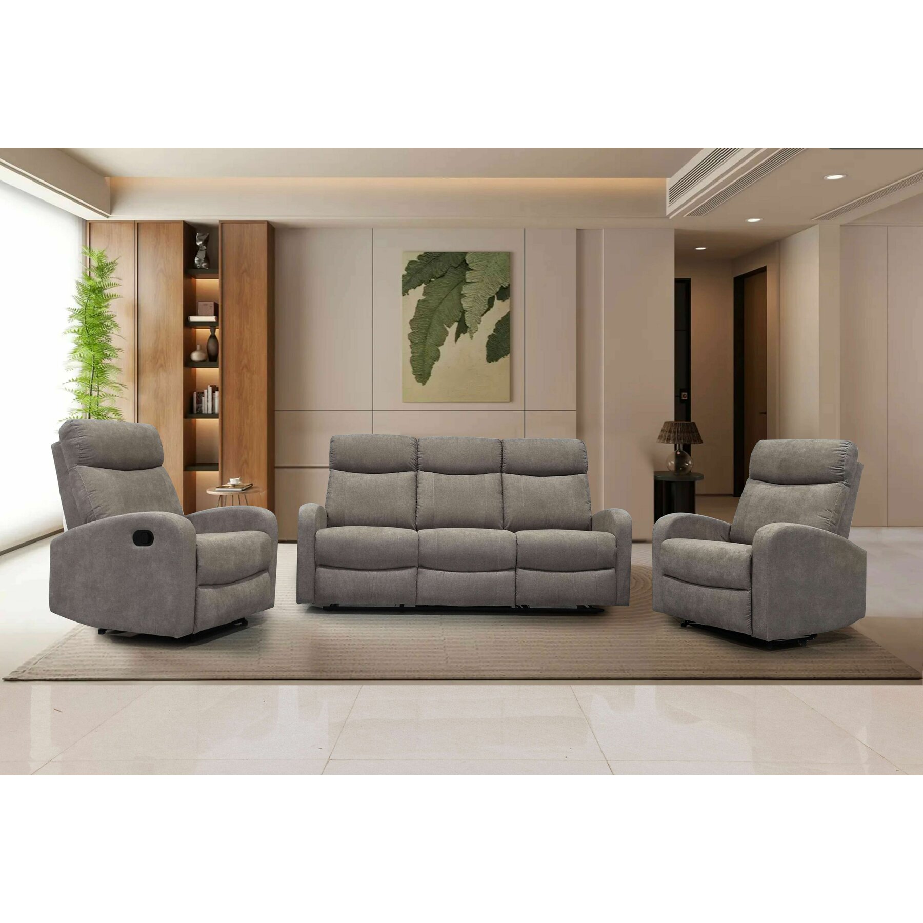 Set Recliner Karen, 3L+1L+1L, Canapea 3L - 185x100x96 cm, Fotoliu - 78x100x96 cm, Stofa, Beige