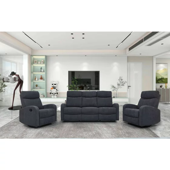 Set Recliner Karen, 3L+1L+1L, Canapea 3L - 185x100x96 cm, Fotoliu - 78x100x96 cm, Stofa, Gri Inchis picture - 1