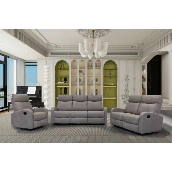 Set Recliner Karen, 3L+2L+1L, Canapea 3L - 185x100x96 cm, Canapea 2L - 132x100x96 cm, Fotoliu - 78x100x96 cm, Stofa, Beige picture - 1
