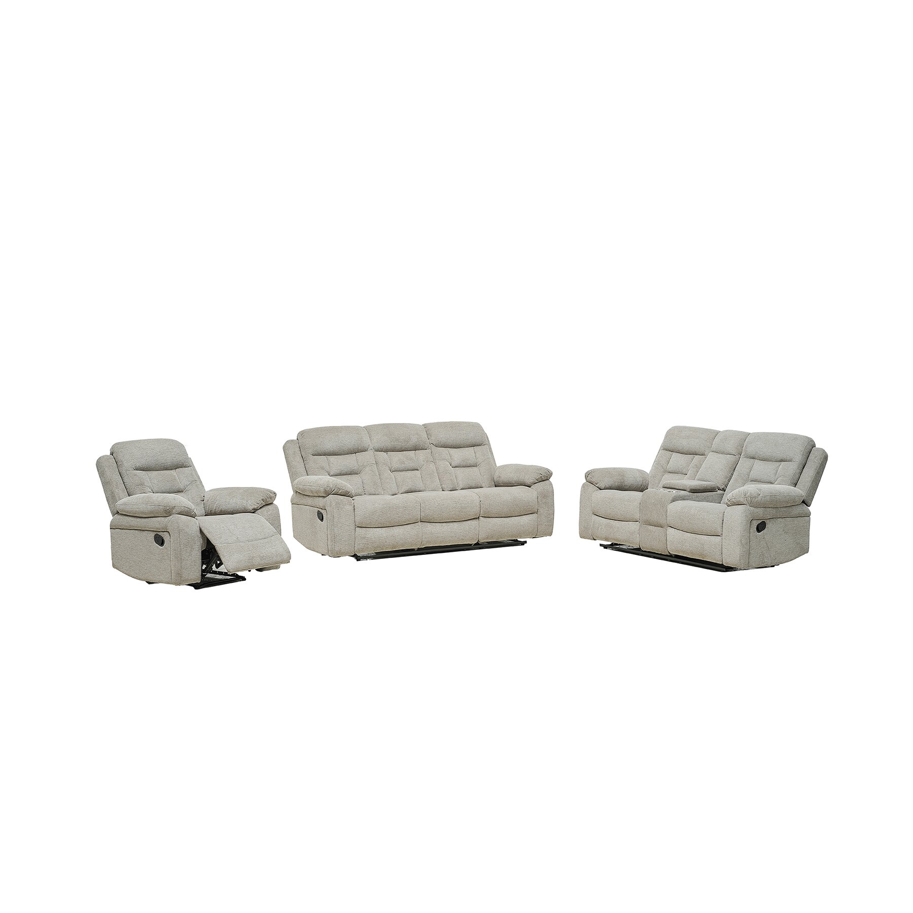 Set Recliner Miria 3-2-1, Canapea 3L - 214x97x95 cm, Canapea 2L - 186x97x95 cm, Fotoliu 98x97x95 cm, Stofa, Cappuccino